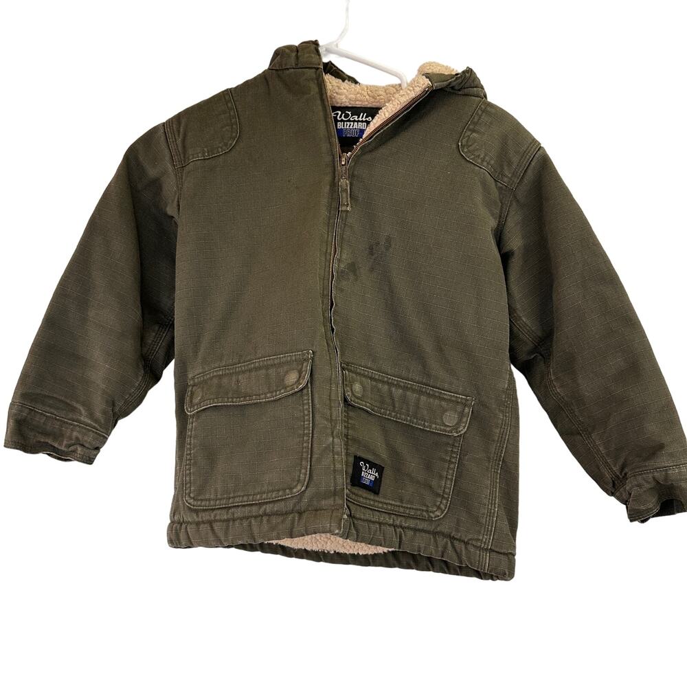 Walls Blizzard Pruf Green Sherpa Canvas Coat Size Small (6 - 7)